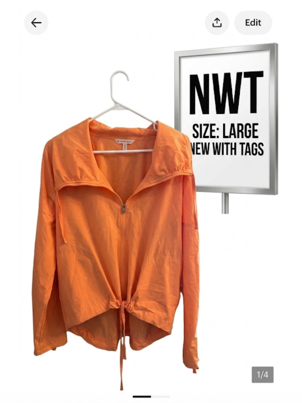 Nanette Lepore Orange Hooded Zip-Front Utility Jacket lrg star design nwt